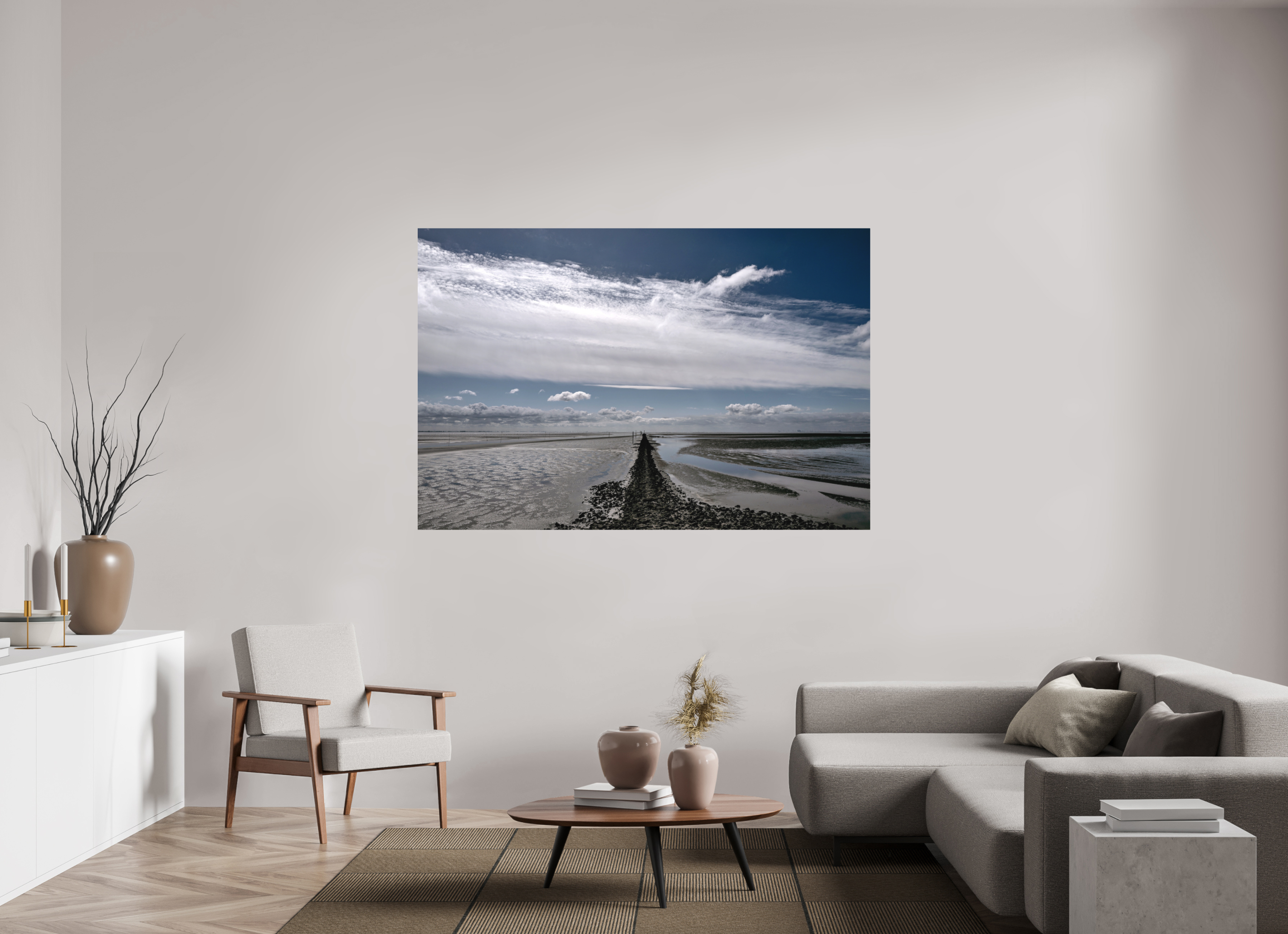 180 x 120 cm, Alu-Dibond Fuji Crystal Archive color matt Blick ins Wattenmeer