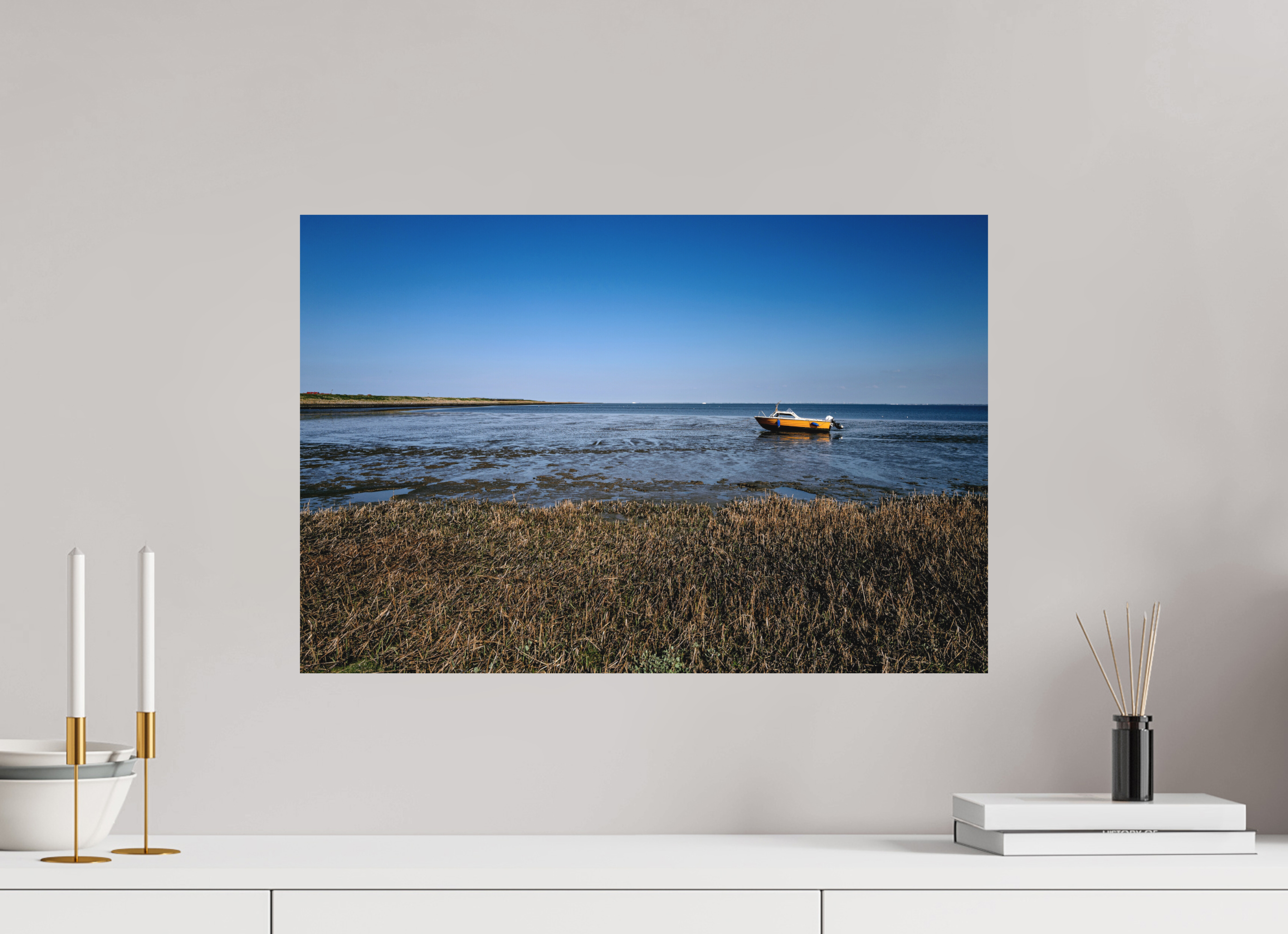 60 x 40 cm, Alu-Dibond Fuji Crystal Archive color matt Boot während der Ebbe