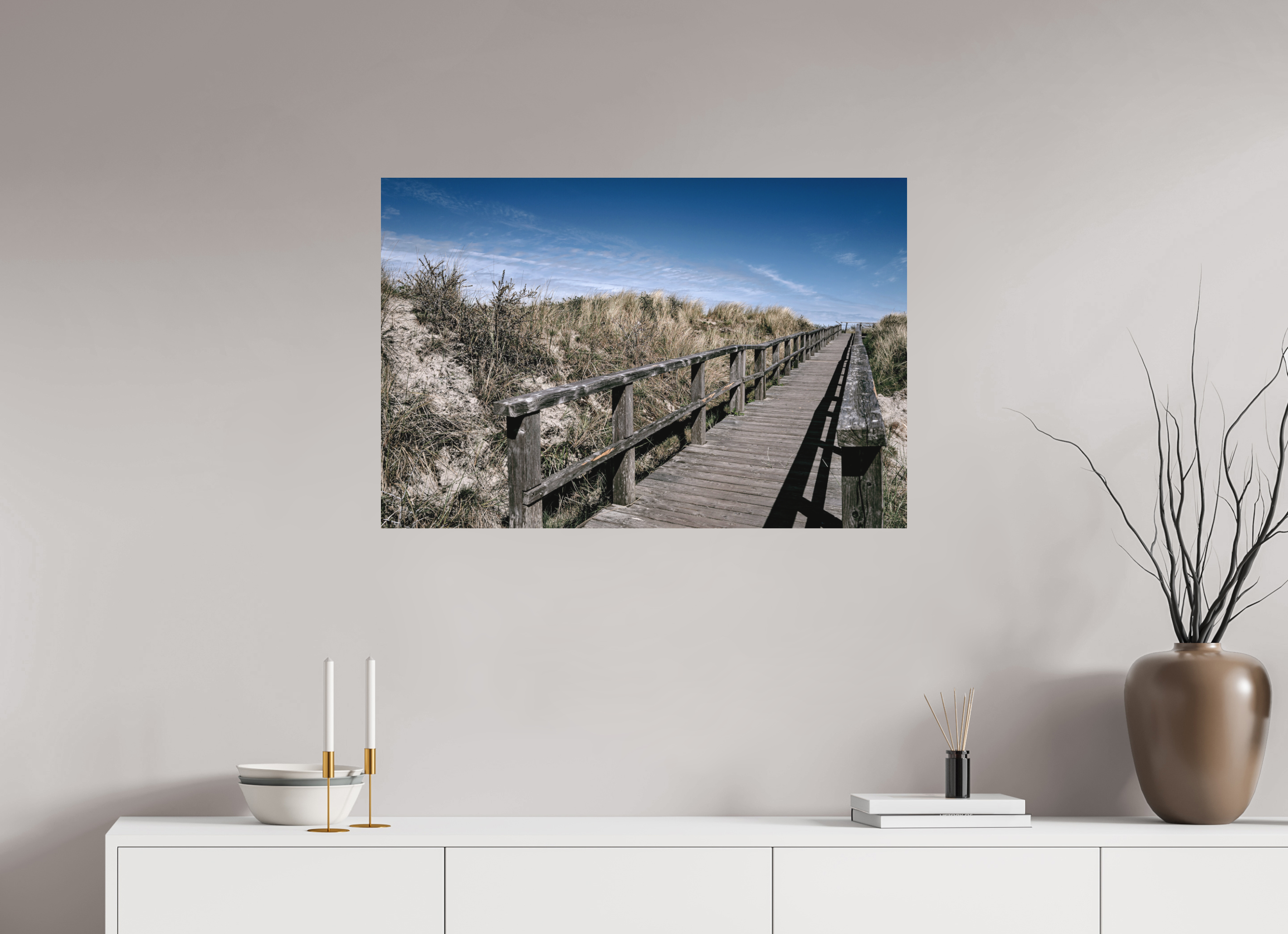 90 x 60 cm, Alu-Dibond Fuji Crystal Archive color matt Brücke in den Dünen