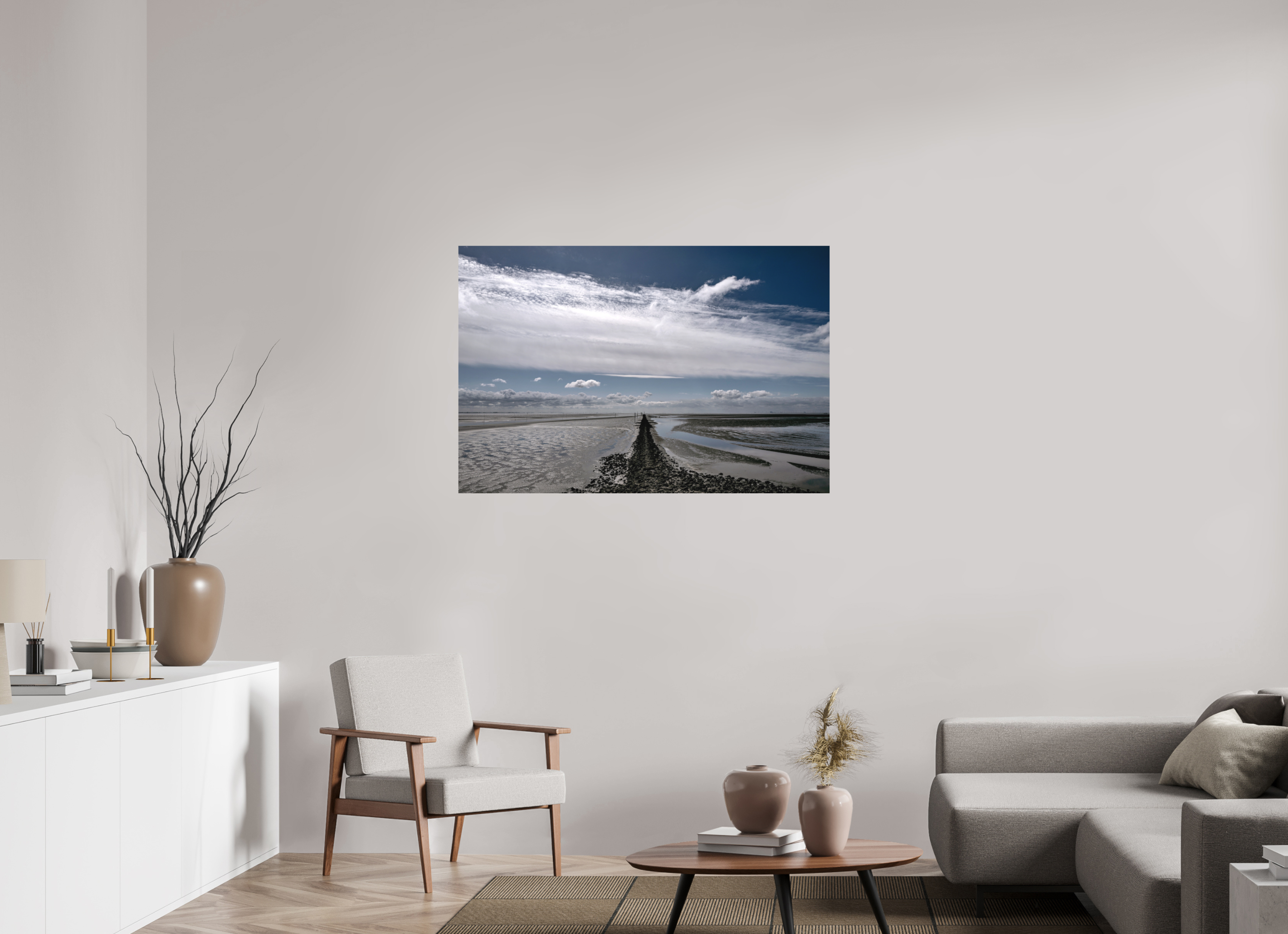120 x 80 cm, Alu-Dibond Fuji Crystal Archive color matt Blick ins Wattenmeer