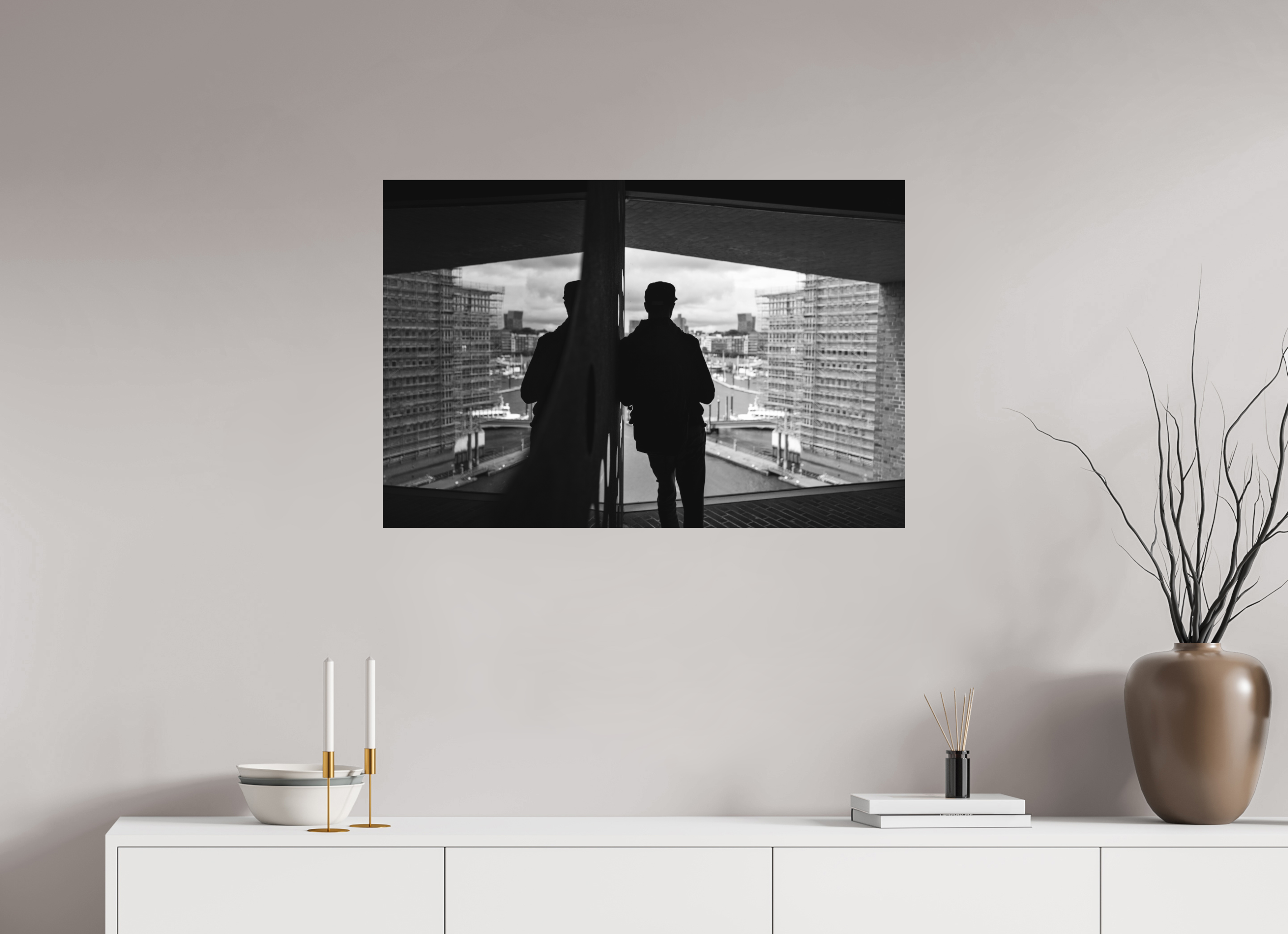 90 x 60 cm, Einzeln Ilford SW Papier matt Blick auf den Hamburger Hafen