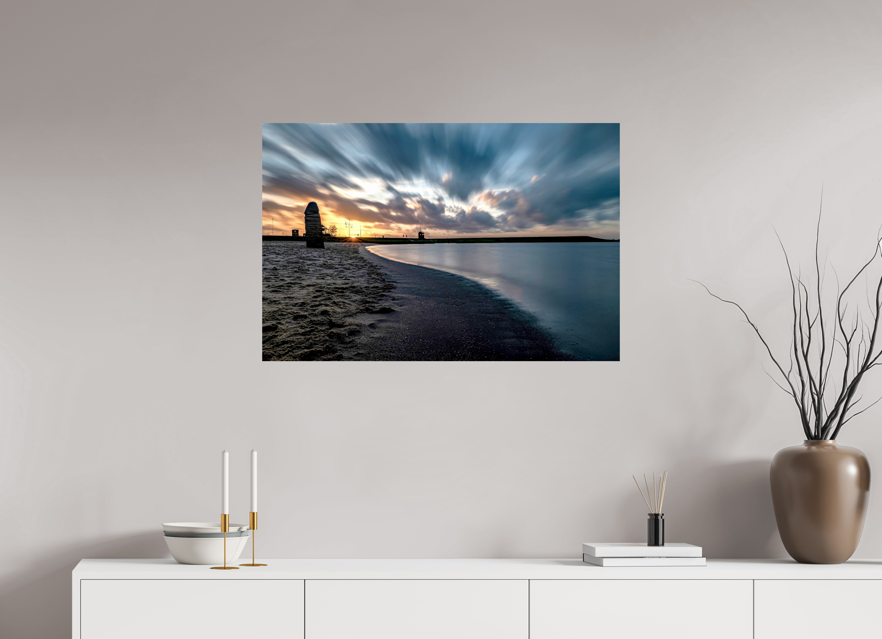 90 x 60 cm, Einzeln Hahnemühle FineArt Pearl Sonnenuntergang Strand Dangast