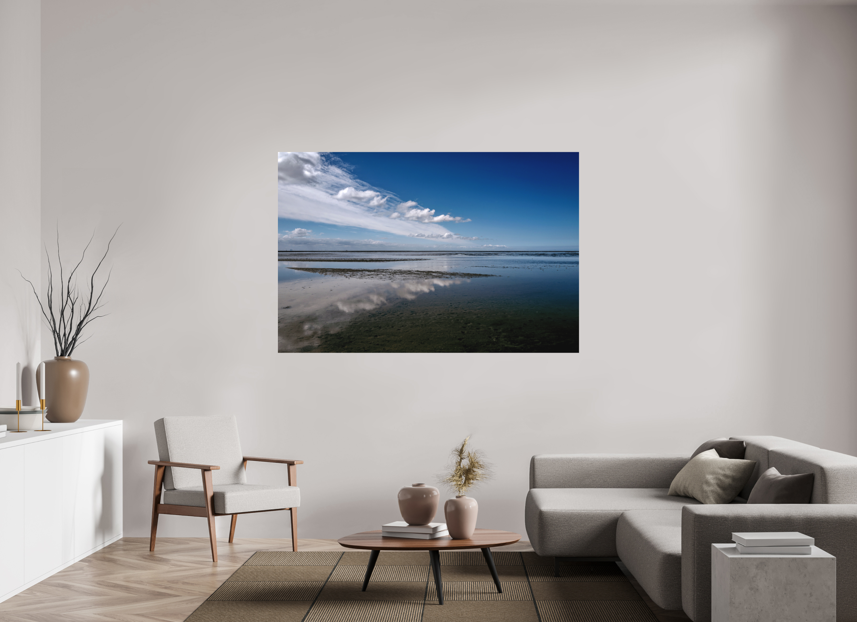 180 x 120 cm, Alu-Dibond Fuji Crystal Archive color matt Spiegelung im Wattenmeer