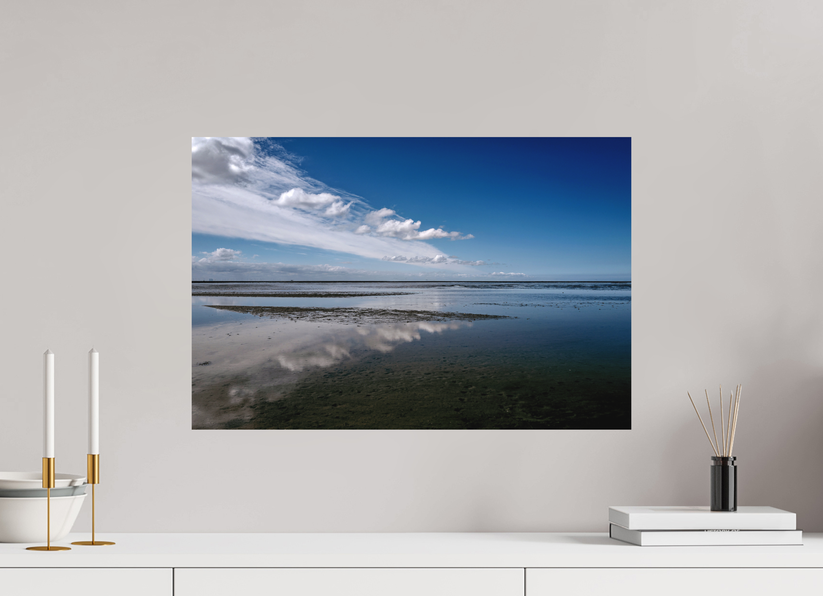 60 x 40 cm, Alu-Dibond Fuji Crystal Archive color matt Spiegelung im Wattenmeer