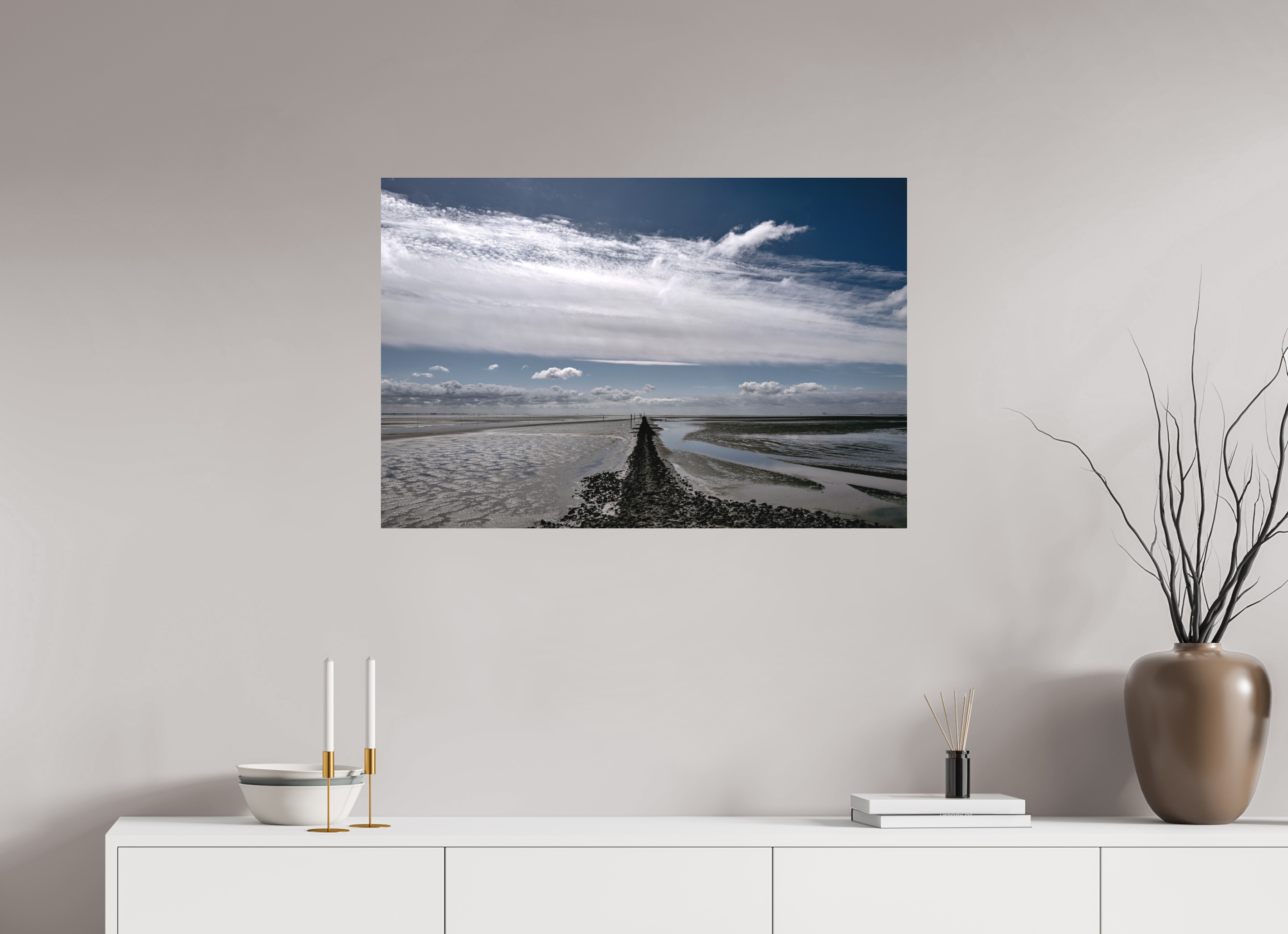 90 x 60 cm, Alu-Dibond Fuji Crystal Archive color matt Blick ins Wattenmeer