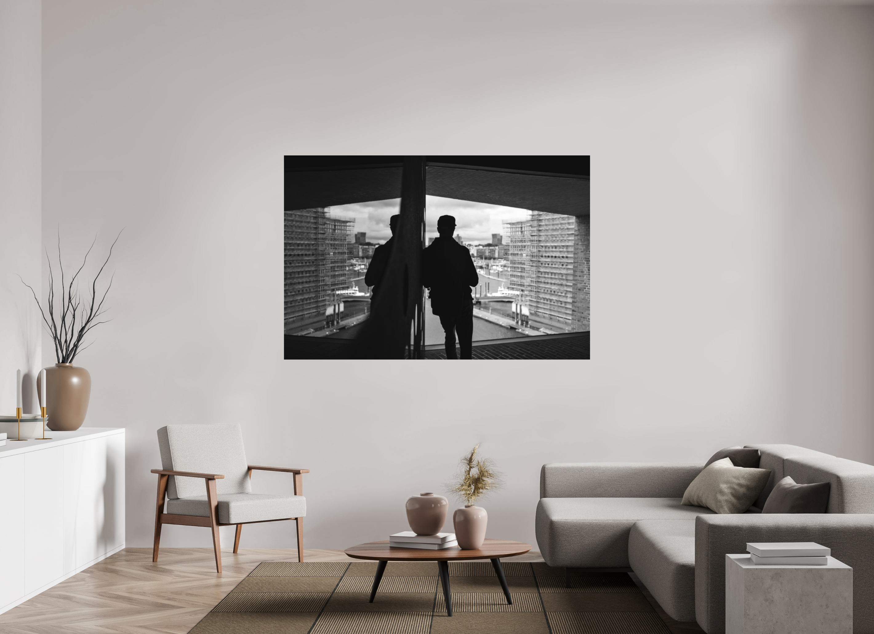 180 x 120 cm, Einzeln Ilford SW Papier matt Blick auf den Hamburger Hafen