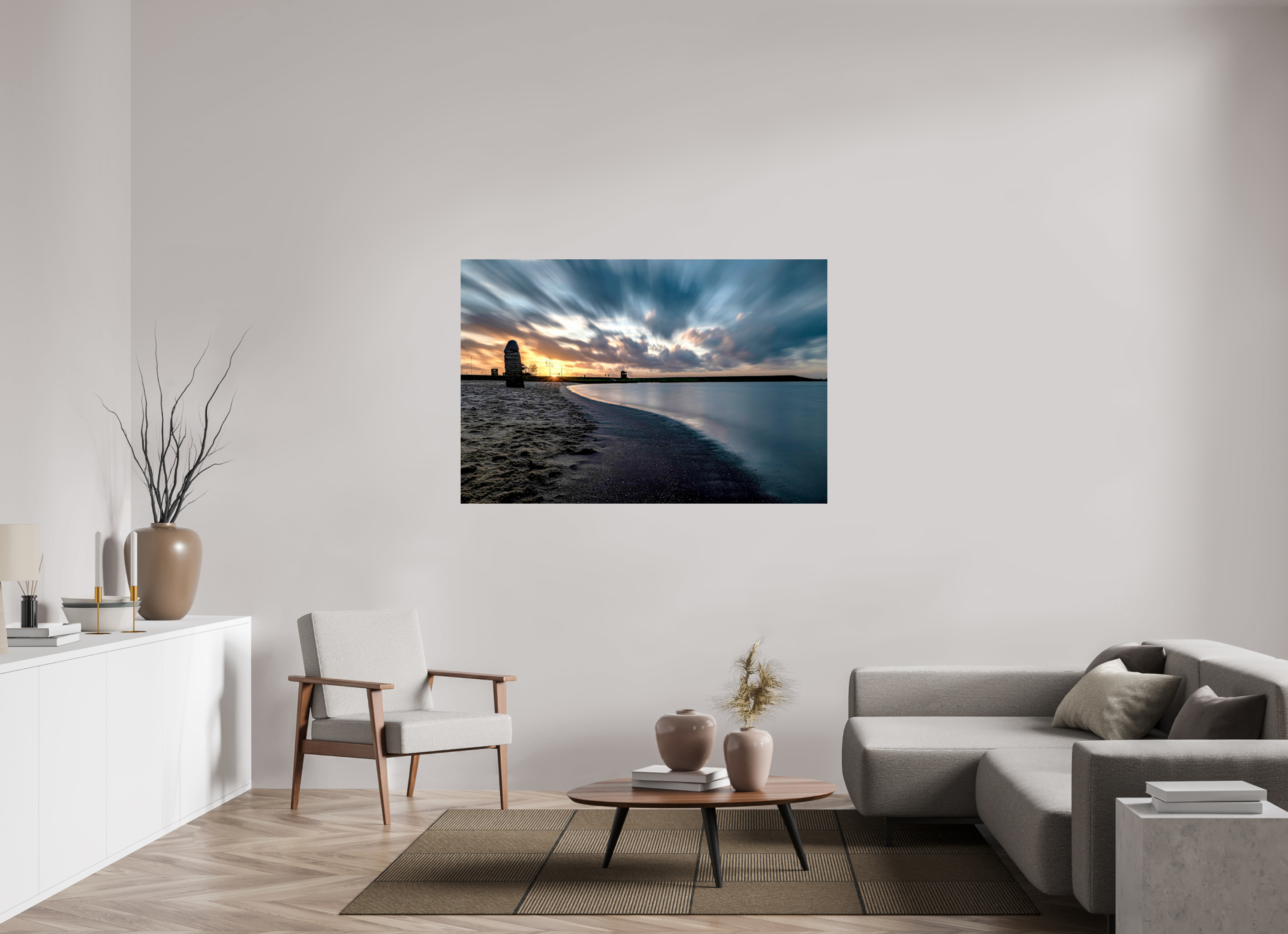 150 x 100 cm, Einzeln Hahnemühle FineArt Pearl Sonnenuntergang Strand Dangast